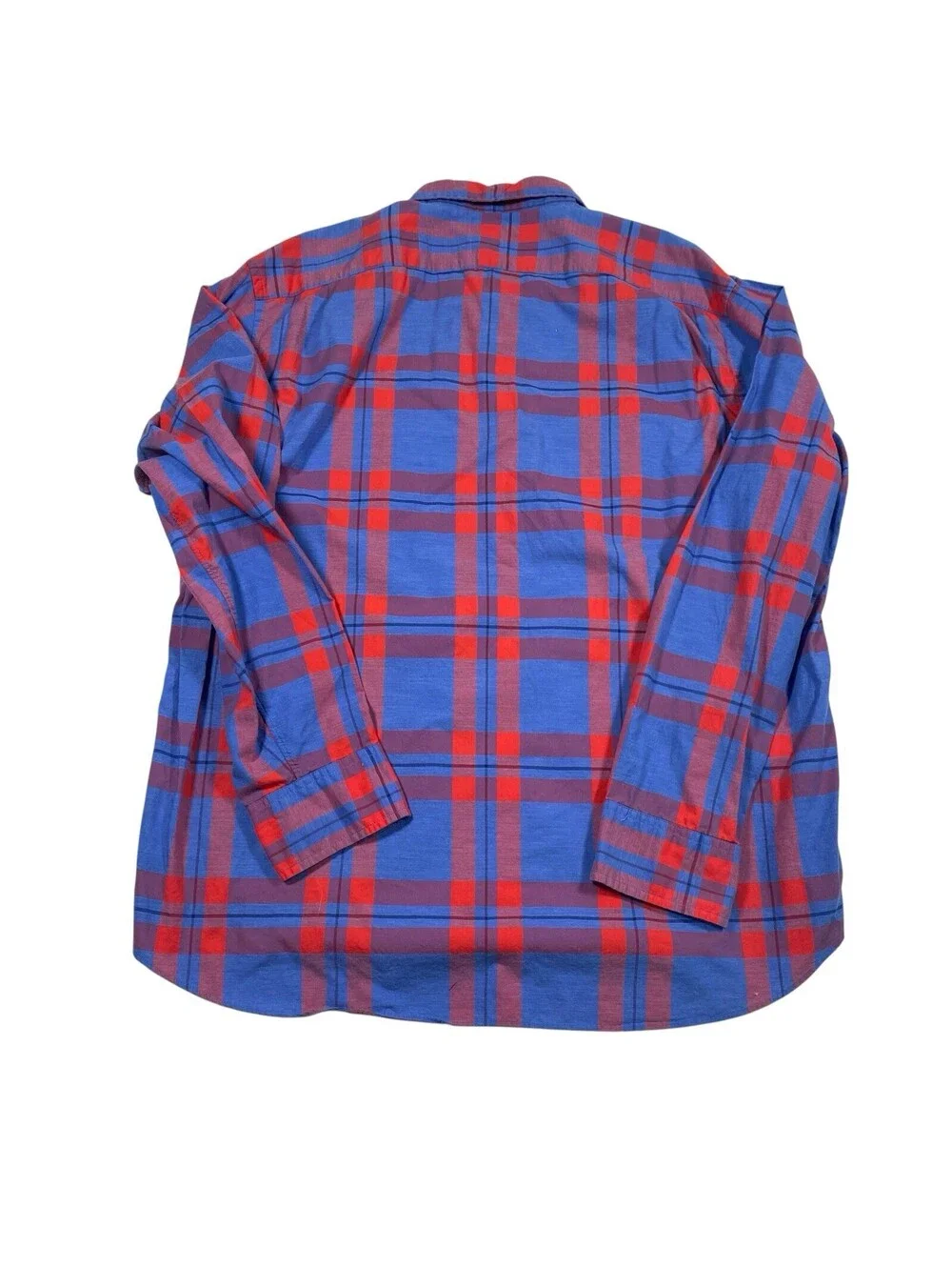 J.Crew Men's Blue and Red Plaid Long Sleeve Button-Down Shirt, Size XXL